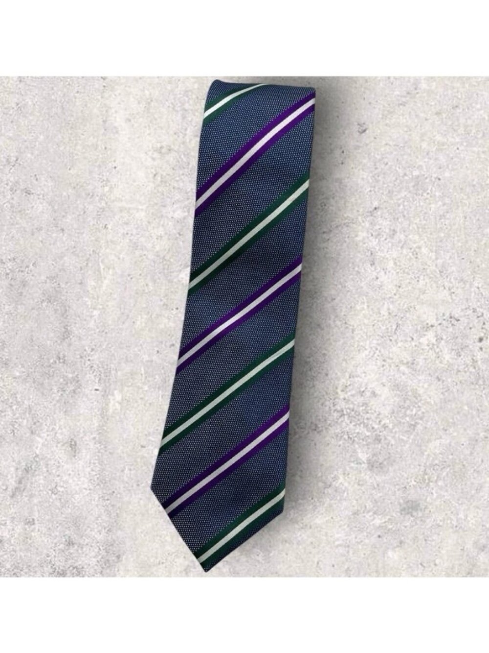CHARLES TYRWHITT Silk Tie ENGLAND Blue Purple Green Striped W:3.4" EUC